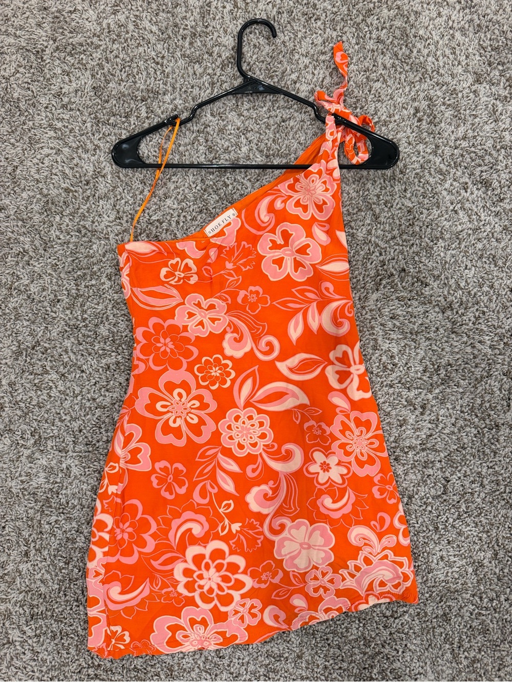 Orange Floral One-Shoulder Mini Dress